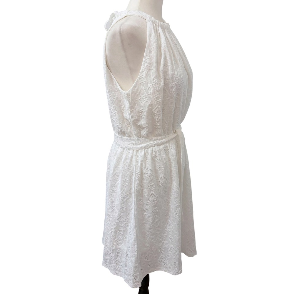 White Eyelet Lace Size Large Halter Neck Tie Waist Dress Summer Cottagecore - Picture 4 of 9